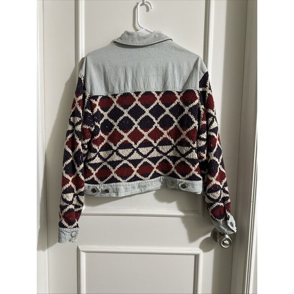 Free People XS/S Lakeside Denim Jacket We The Free Knit - Picture 6 of 15